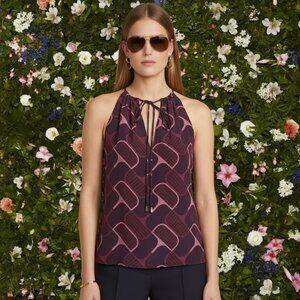 Gucci Silk Equestrian Horse-Bit Print Halter Blouse
